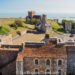 A view from Dover Castle to the Roman Lighthouse and the Atlantic Ocean