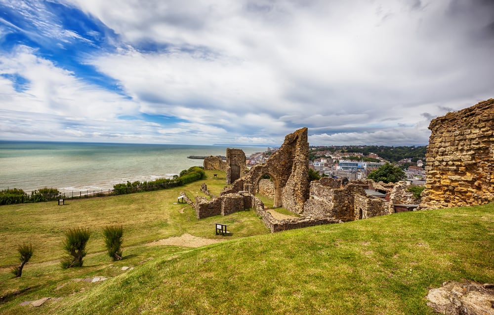 Hastings Castle, with the Pier and Town Center in the background