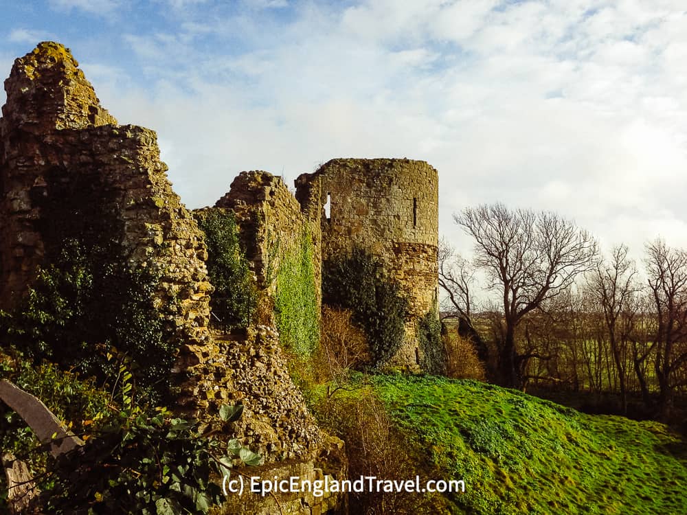 The impressive ruins of Pevensey Castle dominate the landscape.