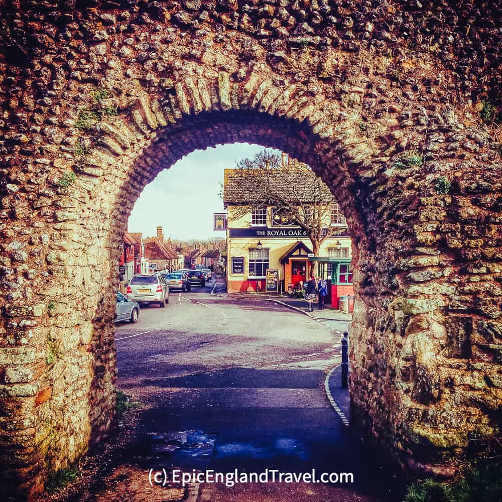 A stone arch gateway to Pevensey village