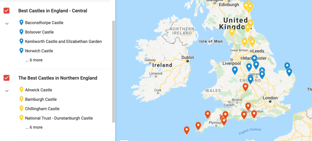 Map of the Castles of England Longer than a Daytrip from London