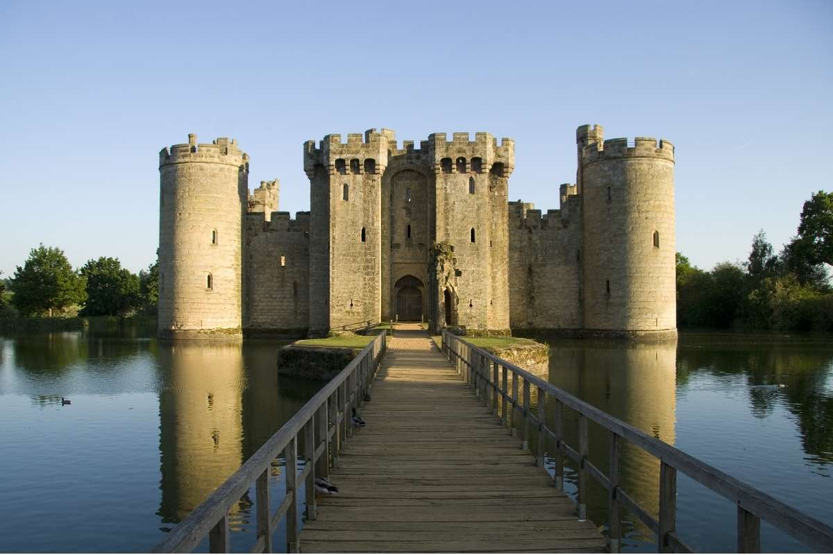 bridge and moat at Bodiam Castle in East Sussex, England